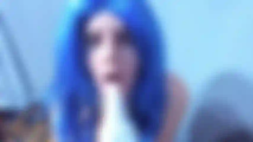 Monster Tongue Fuck - watch me in blue hair suck on monster tongue before getting licked and probed by it and eventually covered in sticky blue monster jizz.