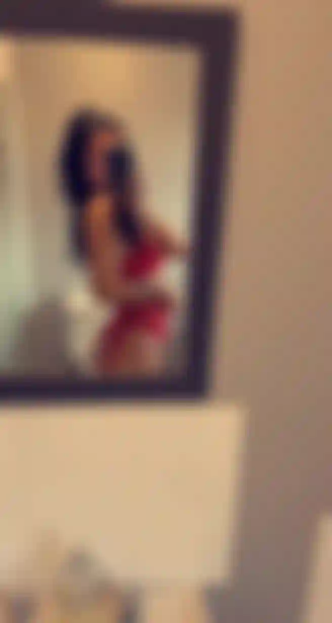 Full body view in red lacy lingerie, includes face x