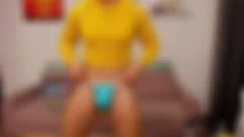 Showing off in my blue jockstrap, masturbating, showing my ass from behind.