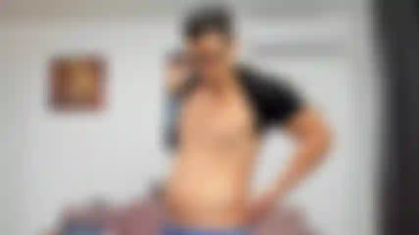 Blowing my belly, talking about it, making it big and massaging it for you.