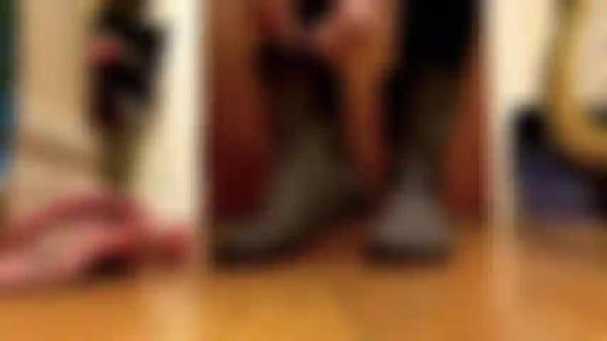 arriving home, boot removal, dangle, tease, white toes, furry slippers