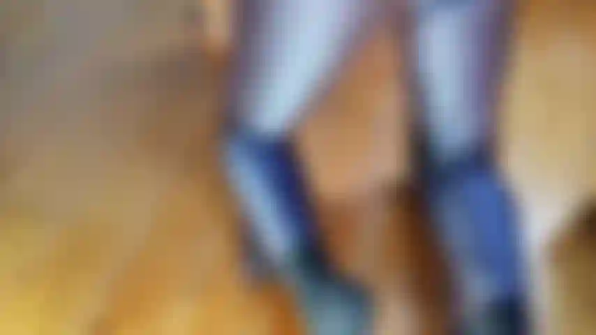 Ass and cock show in shiny trousers.