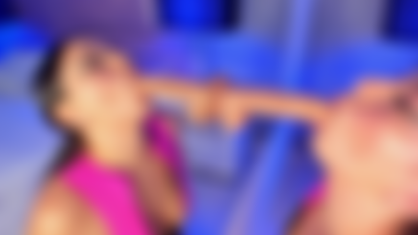 Messy deepthroat in front of mirror.