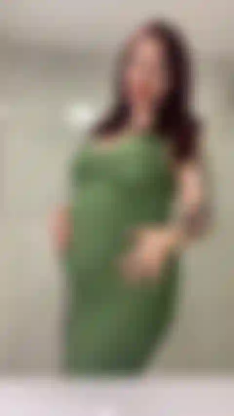 31 weeks PREGNANT Green dress to naked BELLY WORSHIP and pussy play