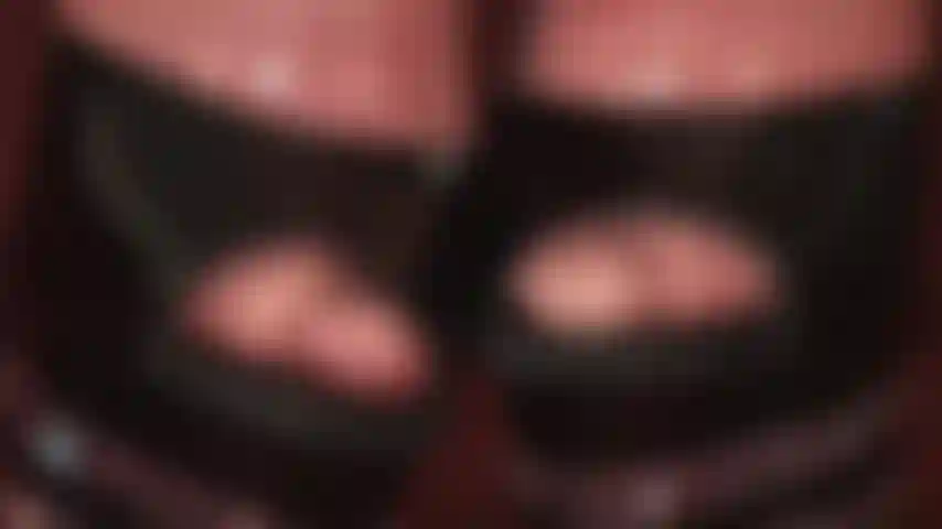 Latex fetish, foot worship - slippery latex toes peeking out of black heels with tall clear platforms. Nude colored rubber makes these pretty toes look extra tasty.