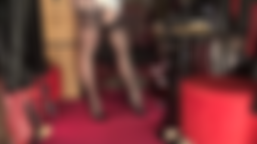 Amazing seamed stockings with 12-strap garter belt that you get to worship as Mistress presents her long legs, squats and teases with her ass.