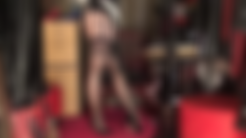 Pegging in stockings - Mistress wanks and thrusts her huge black cock, wearing one hell of a sexy outfit with layered seamed stockings over shiny pantyhose, 12-strap garter belt and sexy patent pumps.