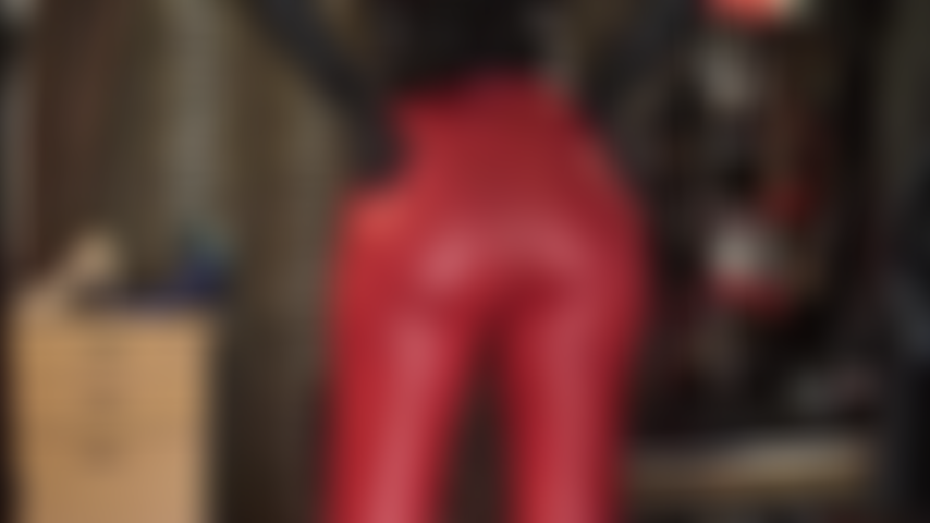 Jerk-off encouragement from Mistress Vivian in tight red lycra leggings, stroking along with wonderful black leather gloves. I bet you would love to cum all over this perfect ass.