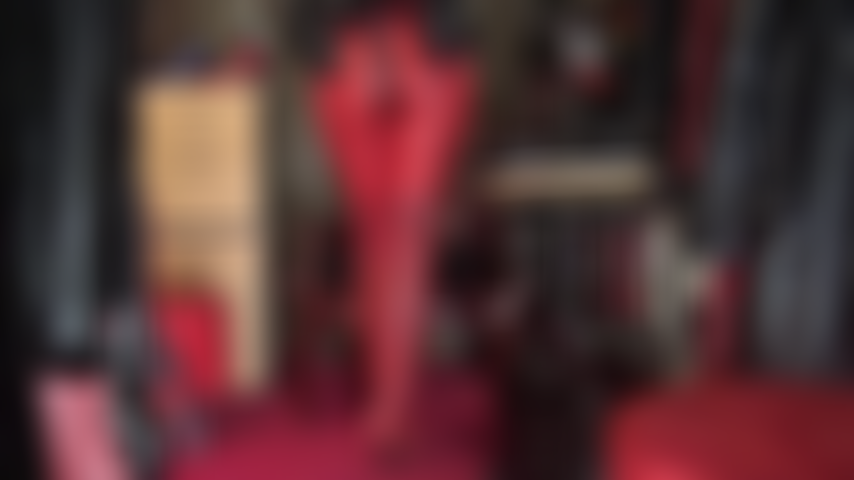 ASS and COCK - Both get you so horny, seeing Mistress' wonderful round butt in tight red leggings with her giant black strapon dangling.