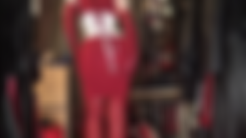 Lady in Red - Body worship of Mistress' wonderful curves in a tight red knit dress, leather overknees boots and matching gloves.