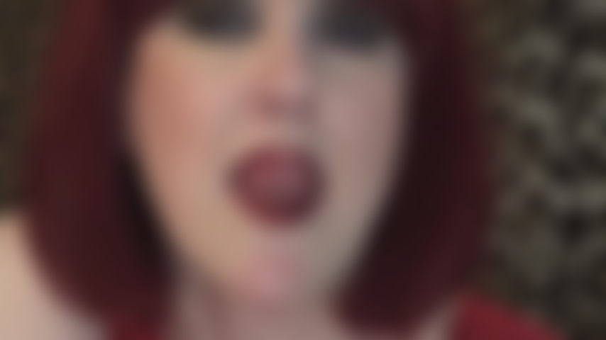 Hot dark red lipstick mouth and tongue tease.