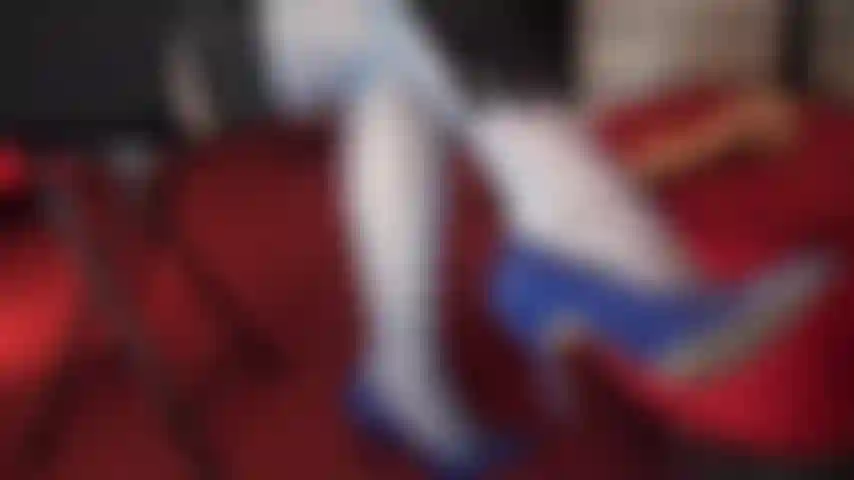 Teased and drained by mistress' stocking feet and heels.