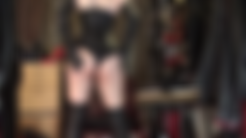 This Leather Goddess is yours to worship - Long gloves, overknees boots, leather corset and shorts that compliment Mistress Vivian's perfect round butt.