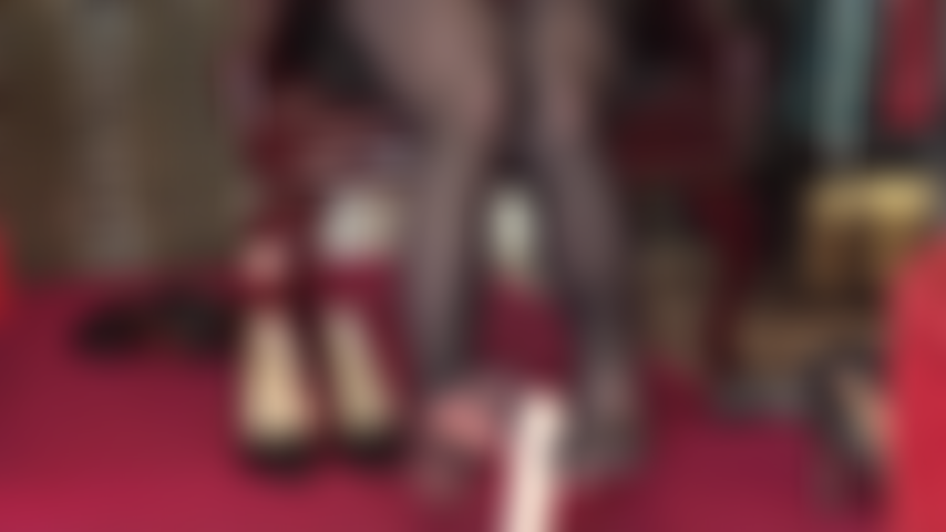 Footjob in black pantyhose with reinforced toes on white uncircumcised dildo.
