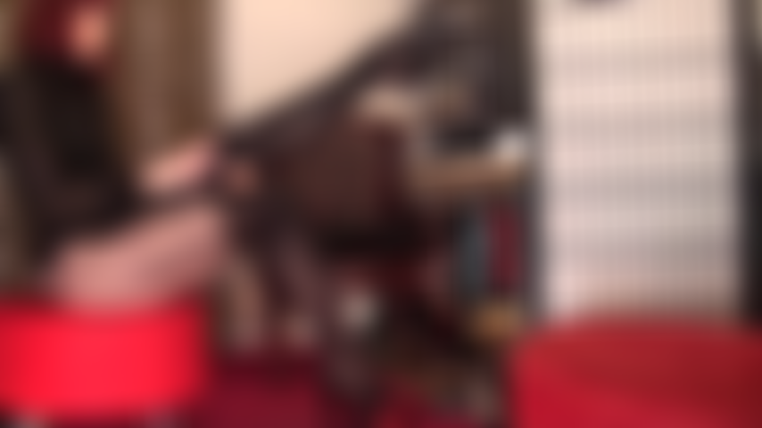 Messy squirting dildo fun with crossed legs in a pair of stocking and garters patterned pantyhose and tall platform mules.