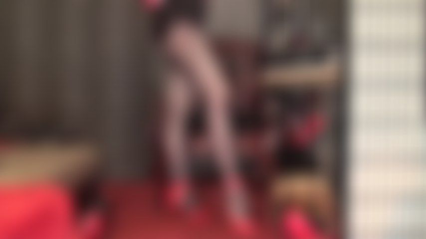 Black pantyhose and red ankle strap high heel tease - mistress shows off her incredible ass and legs in black pantyhose and hot shorts.