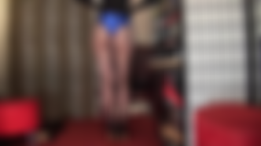 Ass and legs to die for in shiny blue shorts, and just in sheer pantyhose with lace thong.