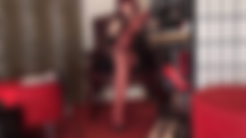 Pantyhose seduction in glossy red nylon layers and leather high heel mules.