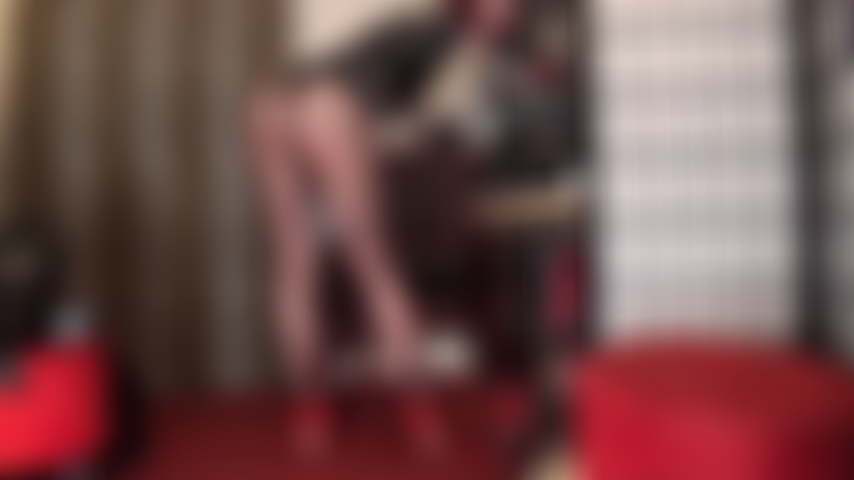 Ass worship in seamed glossy black pantyhose and pvc bodysuit, followed by bare ass in a thong that is being pulled up extra high. (outfit change included)