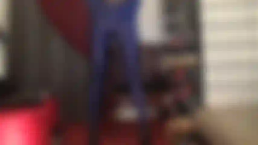 Sexy navy blue spandex tights tease.