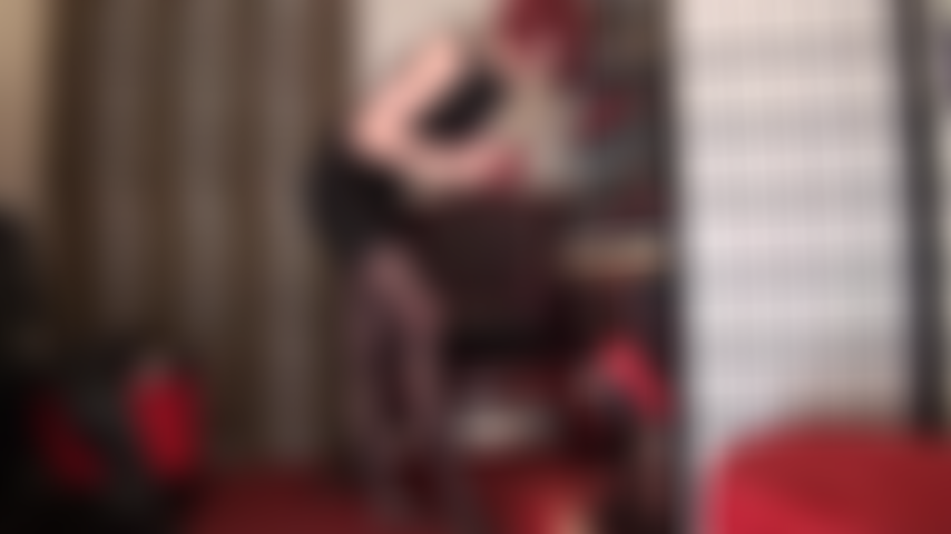 Strapon Domination in red stockings on black pantyhose, satin gloves  and metallic red shorts - This big cock isn't going to suck itself!! No, that's a job for you my slutty little cock sucking whore. Mistress uses your mouth for her sole pleasure.