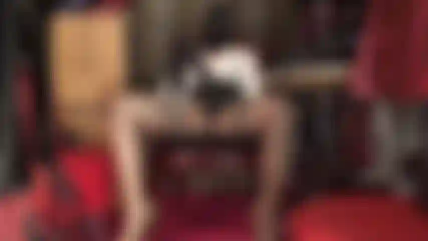 Huge black cock and lycra hood with open eyes.