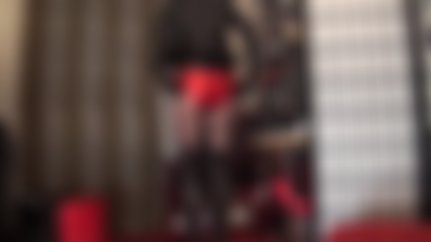 Cock torture and milking in red metallic hot shorts and black leather