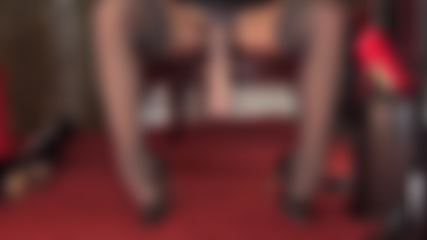 Strapon temptation between stocking legs - Silky gray stockings over shiny pantyhose have you so excited that you will even suck a cock for Mistress.