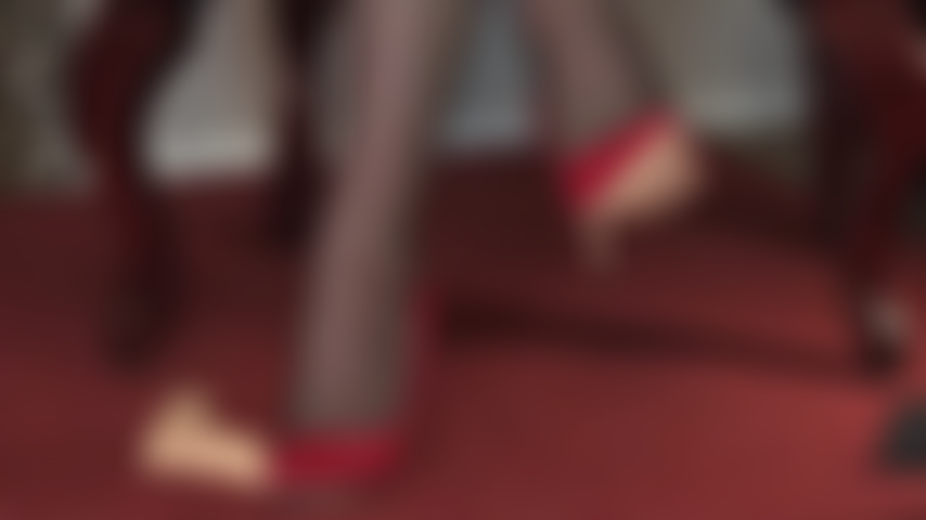Red leather pumps trample your worthless slave cock.