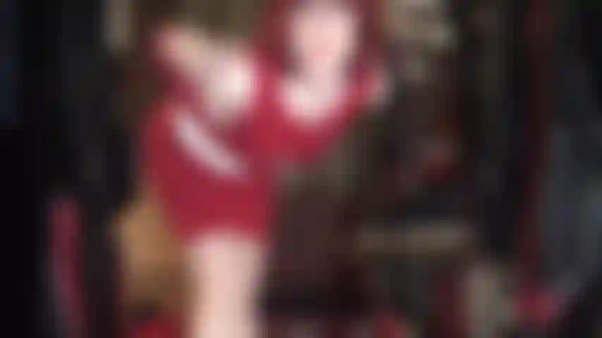 Glossy nude pantyhose and red dress seduction - sexy views of mistress' nylon gusset and nipples.