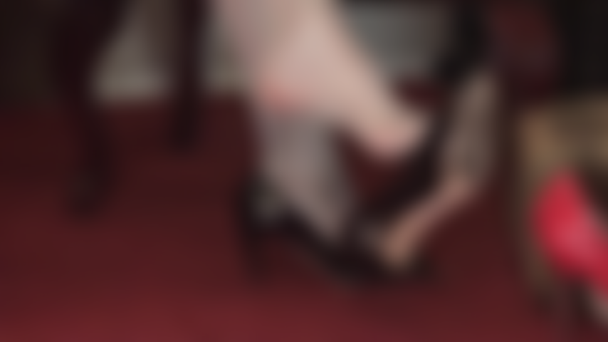 Adore Mistress' tassel heel collection and dangling in gray pantyhose.