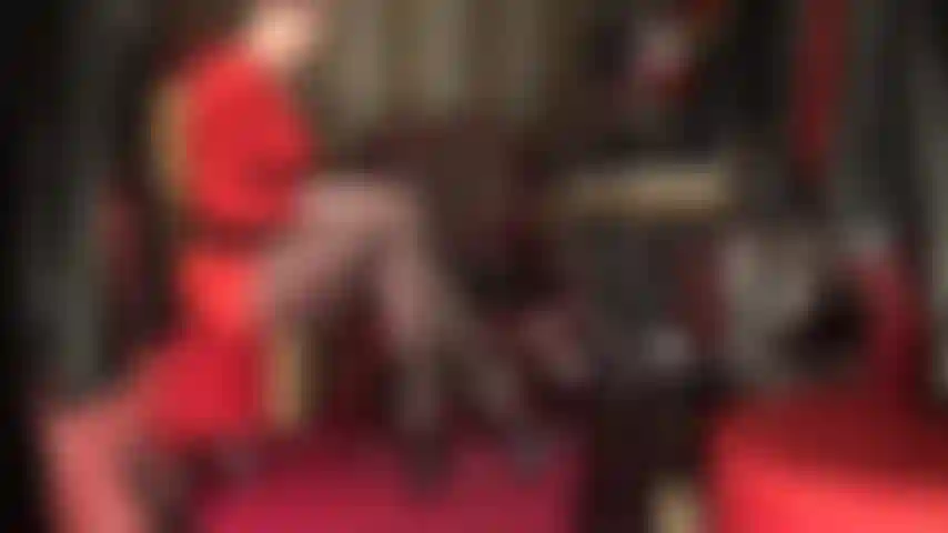 These long legs are your weakness - goddess teases with a side view of her amazing crossed nylon legs in sheer black pantyhose with tall platform strappy high heels.