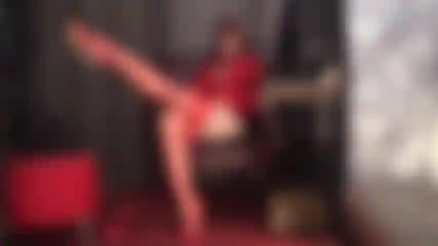 Extracting your cum into Mistress'  stockings - Dressed entirely in red satin, stockings and heels, Mistress will not stop milking your throbbing cock with her satin-gloved hands until you have been drained completely. (legs, nylons, high heels, stilettos, femdom, highest heels, dangling, foot fetish, feet)