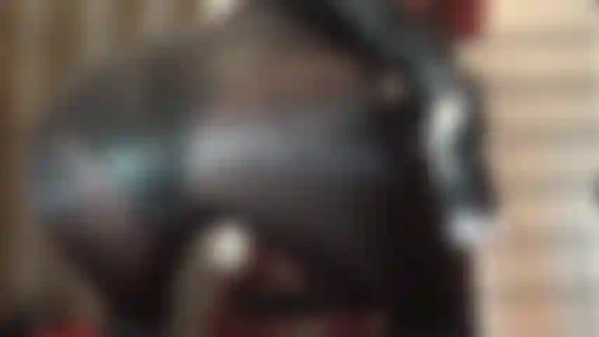 Mean leather gloved handjob and facesitting in shiny opaque wolford pantyhose and bare ass in thong. With her perfect round ass in your face, you must endure this rough treatment for your slave dick.