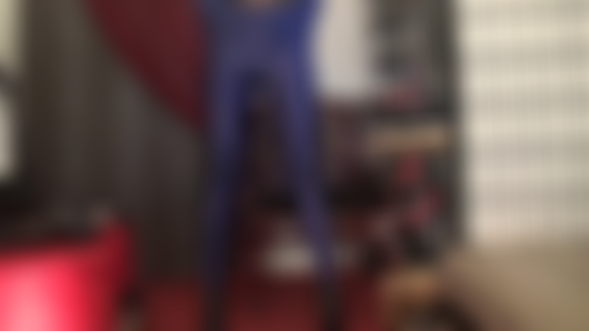 Sexy navy blue spandex tights tease