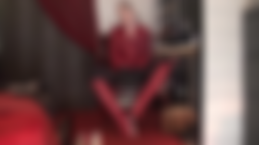 Red leather bootjob and gloved handjob