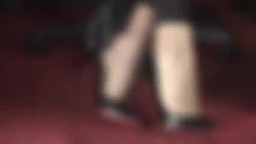 Fuck mistress' nylon arches in shiny red sole pumps.