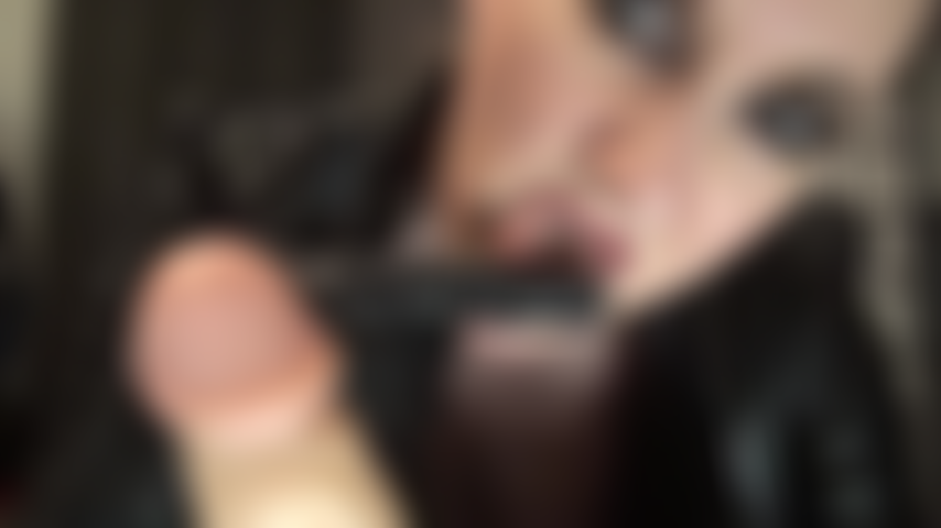 She has you on the edge of your seat as Mistress looks right into your eyes as she teases your hard cock with leather gloves and spit.