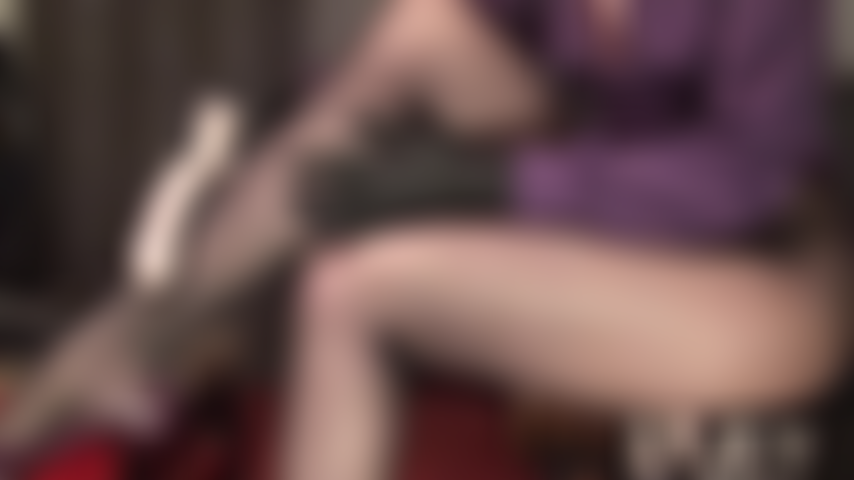 Rubbing your cock all over these legs in sheer black pantyhose and purple leather pumps.