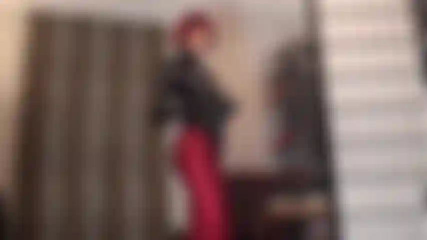 Admire this gorgeous fetish outfit that show off mistress' fine curves in dark red lycra pantyhose and pvc thong bodysuit, while you feel the touch of her leather gloves.