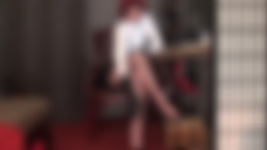 Crossed coffee brown pantyhose legs and leather gloves milk you dry.