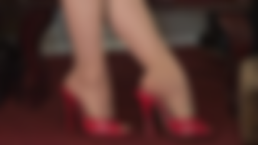Red high heel mules fetish - mistress makes your mouth water and your cock hard for these beautiful red leather heels. Red satin gloves, sexy pantyhose, foot fetish, heel dipping.