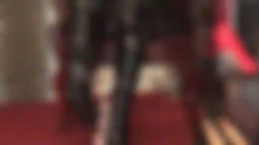 Bootlover - your slave cock is drained with the use of mistress' shiny black boots and pantyhose thighs.