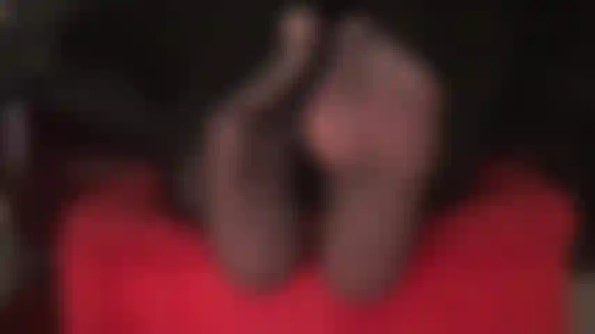 Sheer black pantyhose foot tease - mistress has her beautiful nylon feet propped up on a stool, wiggling them right in front of your face.