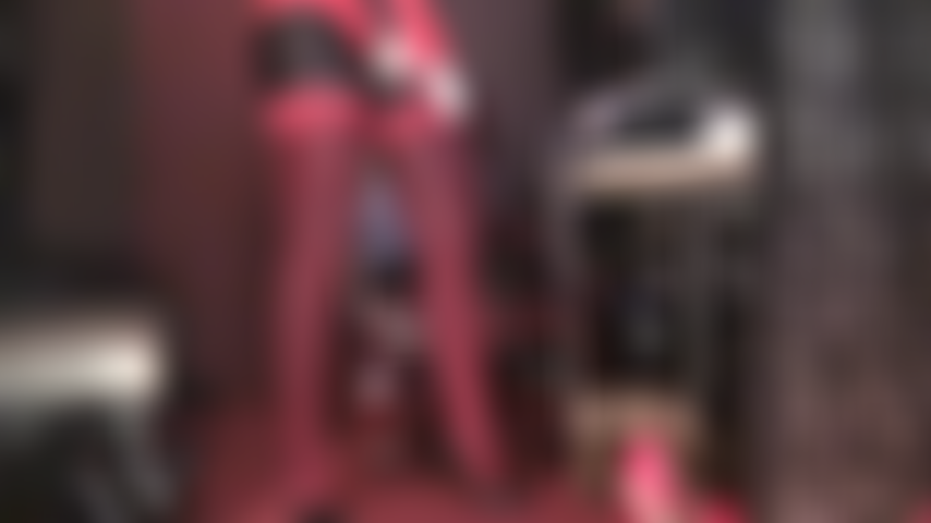 Ultra seductive strapon and stockings tease in red and black - Goddess wraps you around her little finger in these sexy stocking layers, tempting with her big cock.