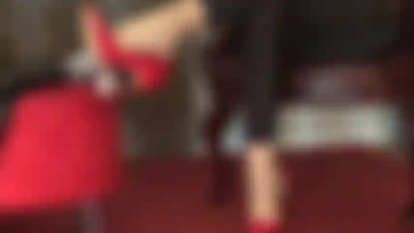 Red heels control your cock - mistress knows your greatest weakness is her amazing feet in shiny red heels all over your slave cock.