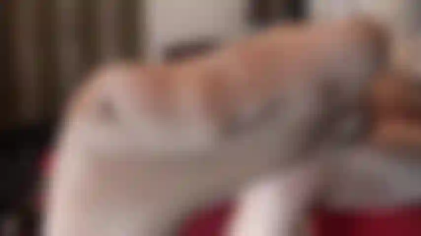 Glossy nude tights, feet with spit.