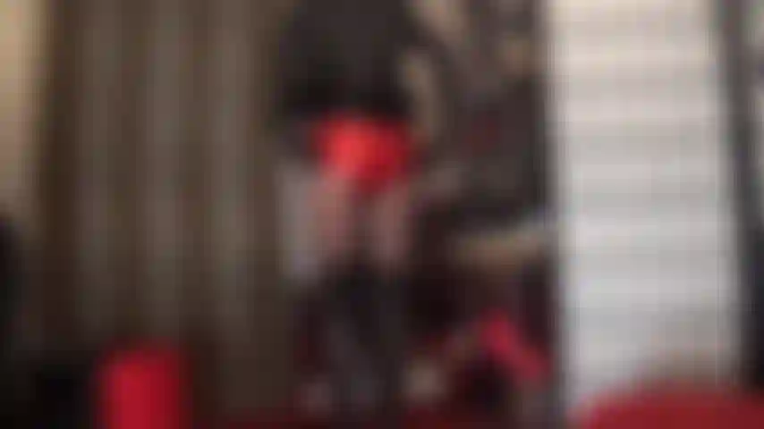 Cock torture and milking in red metallic hot shorts and black leather.