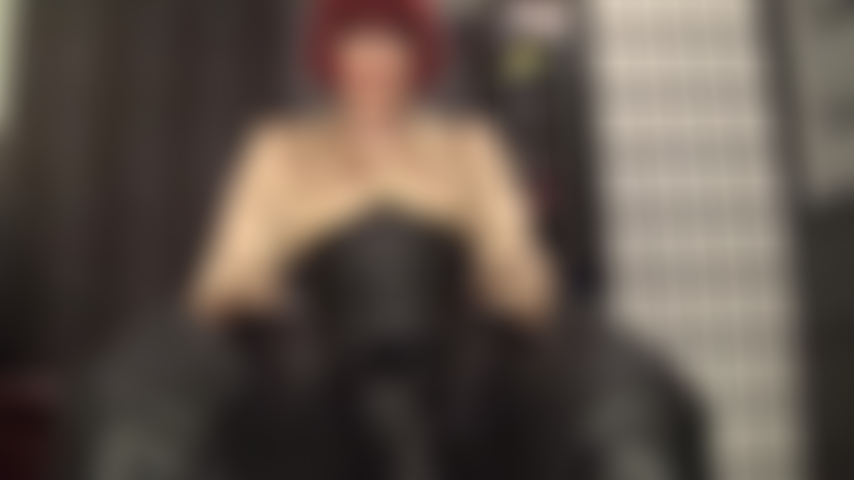 Worship mistress' giant bbc and breasts in gold satin blouse.