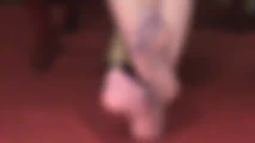 Pretty feet in lavender sheer pantyhose, caressed by silky lavender satin gloves.